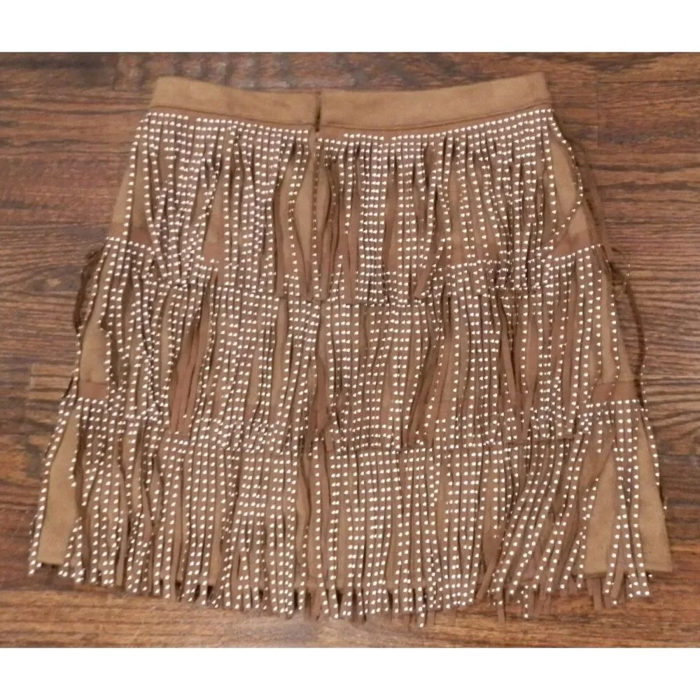 Francesca's Mi Ami Brown Mini Fringe Skirt Women's Size XS NWT